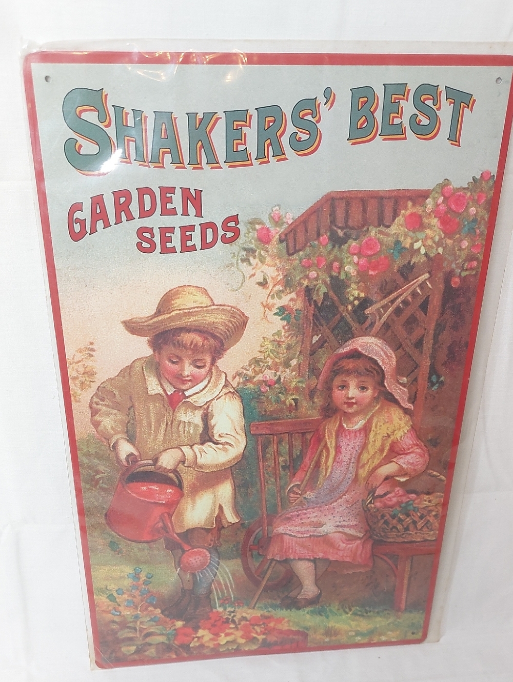 Shakers' Best Garden Seeds Vintage Style Sign - Pastel Blue & Pink